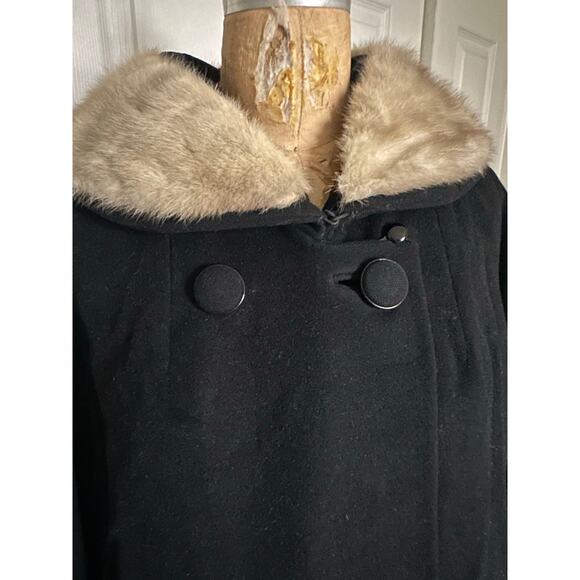 Vintage wool angora mink collar woman coat black gray DOBROYD retro overcoat S - Picture 9 of 16